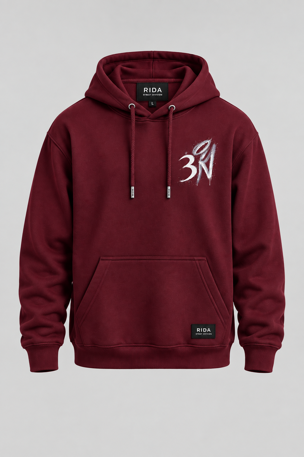 Burgundy RIDA Brushstroke Hoodie, front.