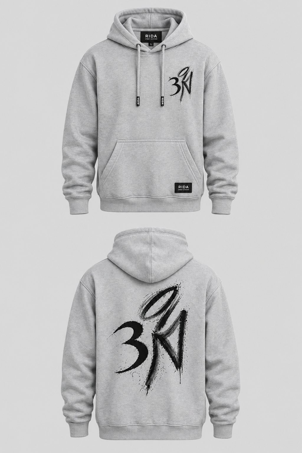 Gray RIDA Brushstroke Hoodie, front.