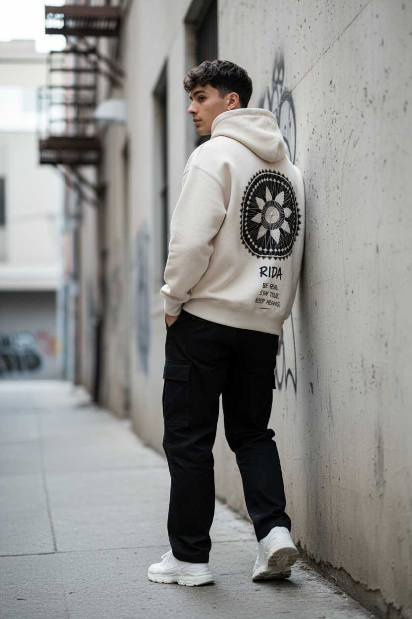 Roots Be Real Stay True Keep Moving hoodie Beige streetwear RIDA MOVE